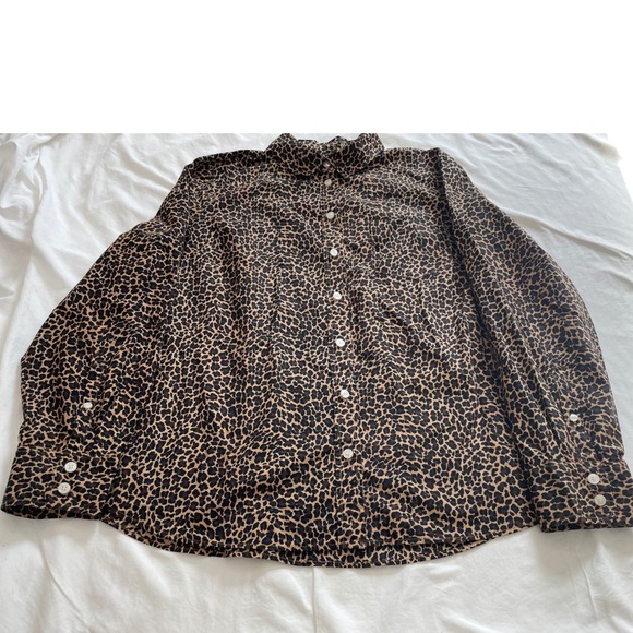 J.Crew Tops - J.Crew Womens XL Leopard Print Cotton Button Down Shirt Long Sleeve Brown Black